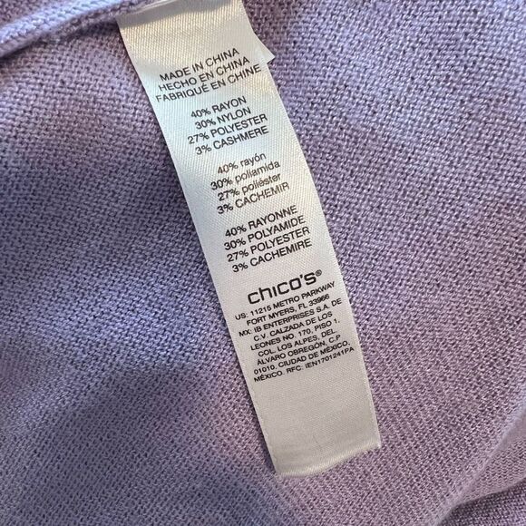 Chico's Boat Neck Slit Sleeve Cashmere Pullover Blouse Lavender Size 3 - Picture 9 of 12